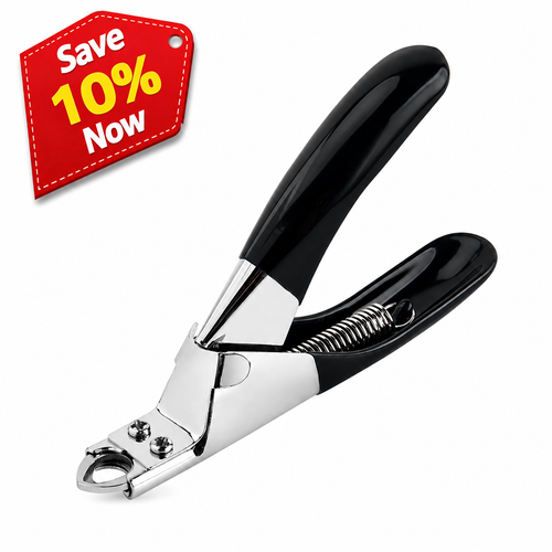 A pair of nail clippers with glossy black handles and polished silver metal blades, shown on a plain white background with a red promotional badge in the top-left corner that reads 'Save 10% Now'.