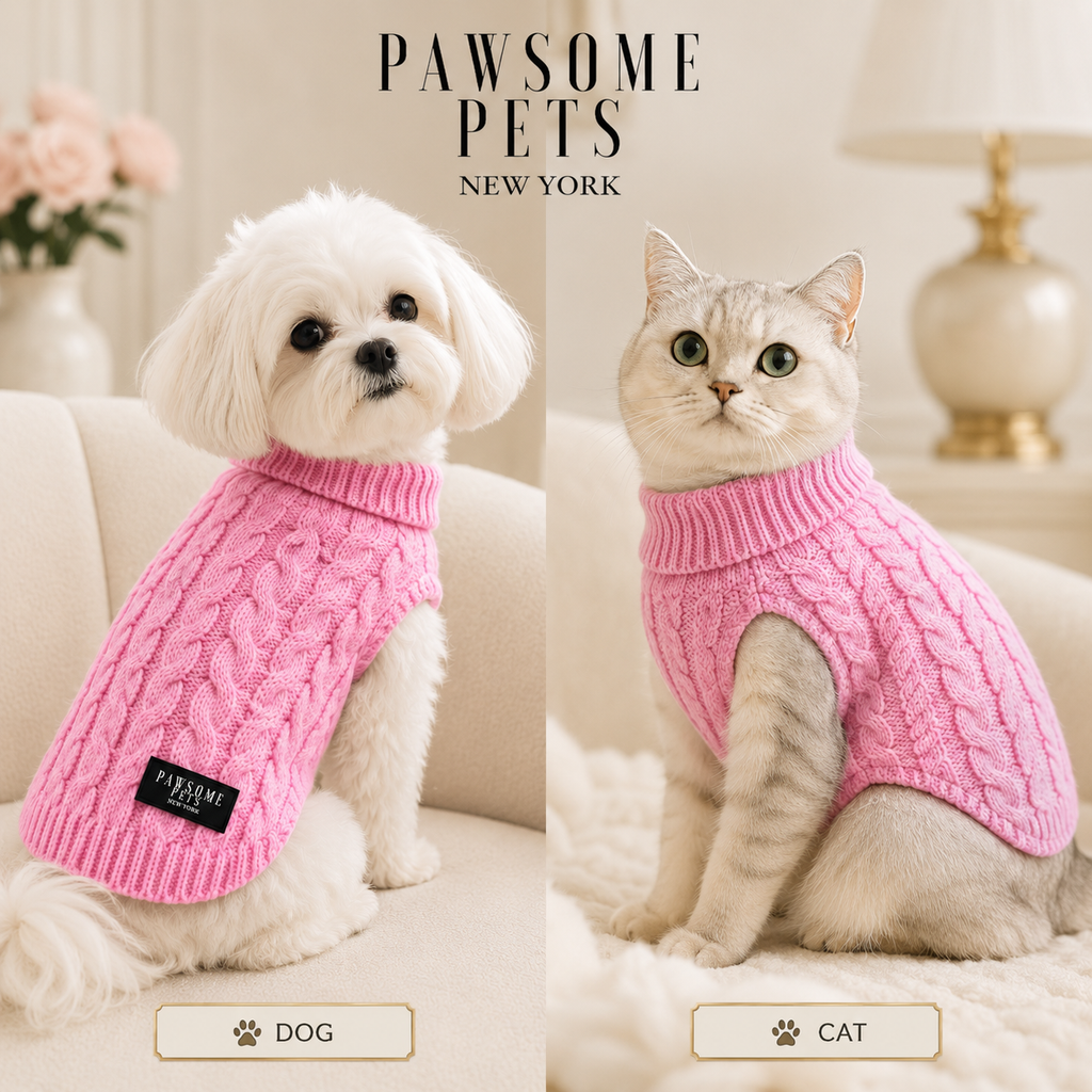 (EXTRA WARM) DOG AND CAT CABLE KNIT SWEATER - PINK