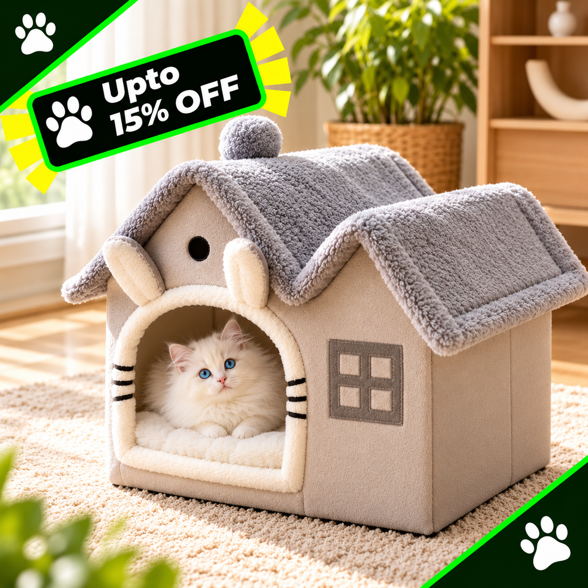 Foldable Pet House Bed Winter Villa Sleep Nest