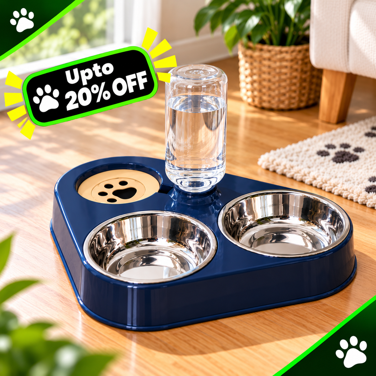 Automatic Triangle Pet Double Bowl For Drinking and Food