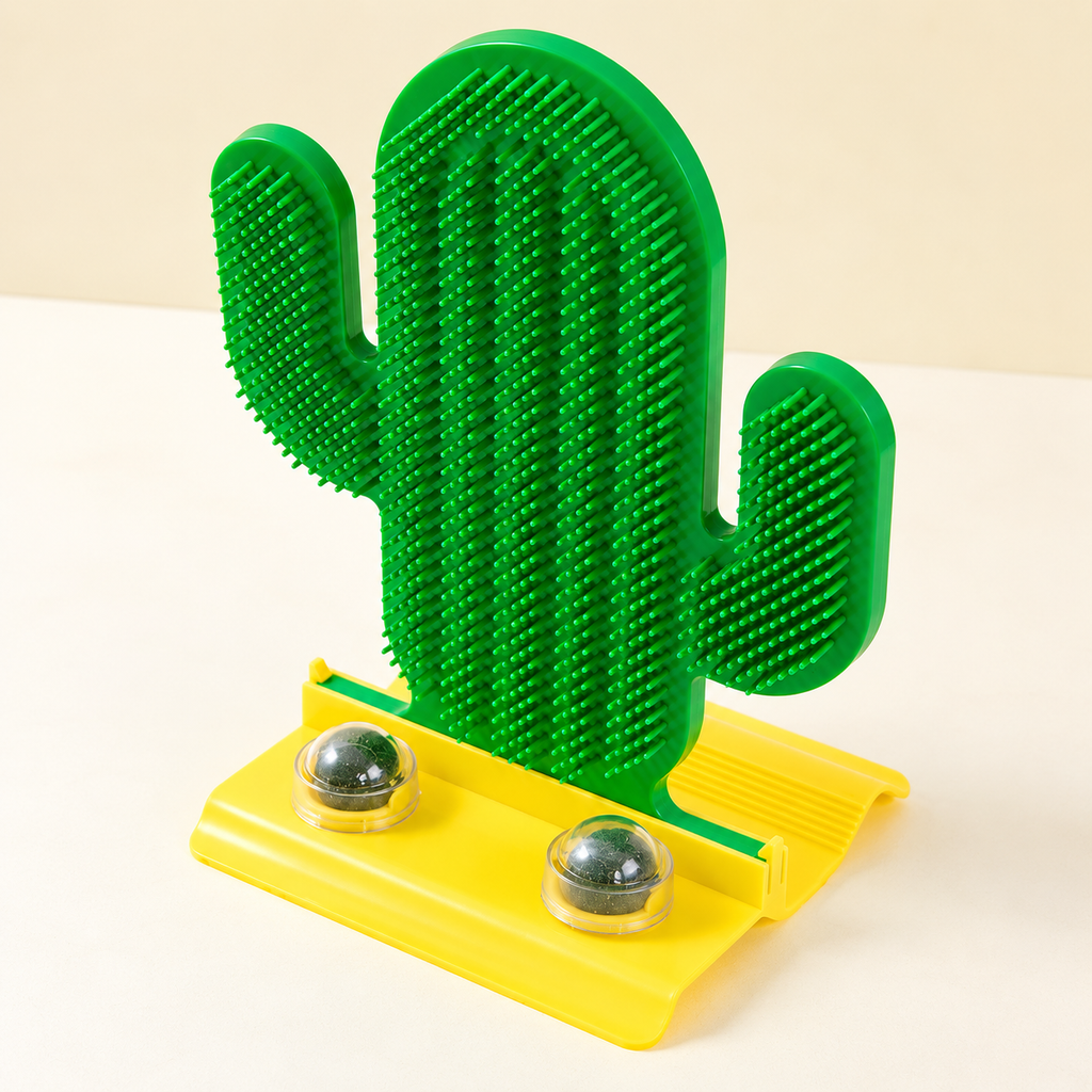 Cactus Cat Toy Self Groomer With Two Catnip Balls