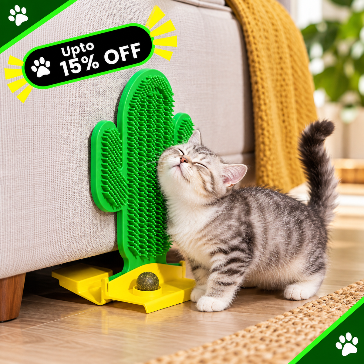 Cactus Cat Toy Self Groomer With Two Catnip Balls