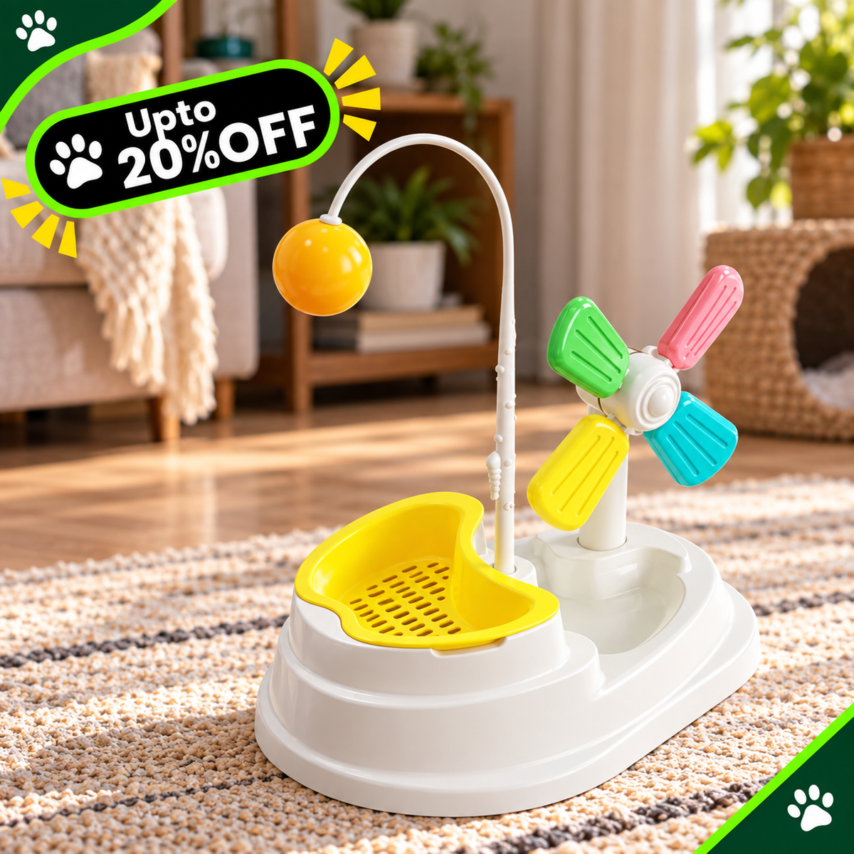 Windmill Funny Cat Stick Toy with Grass Box