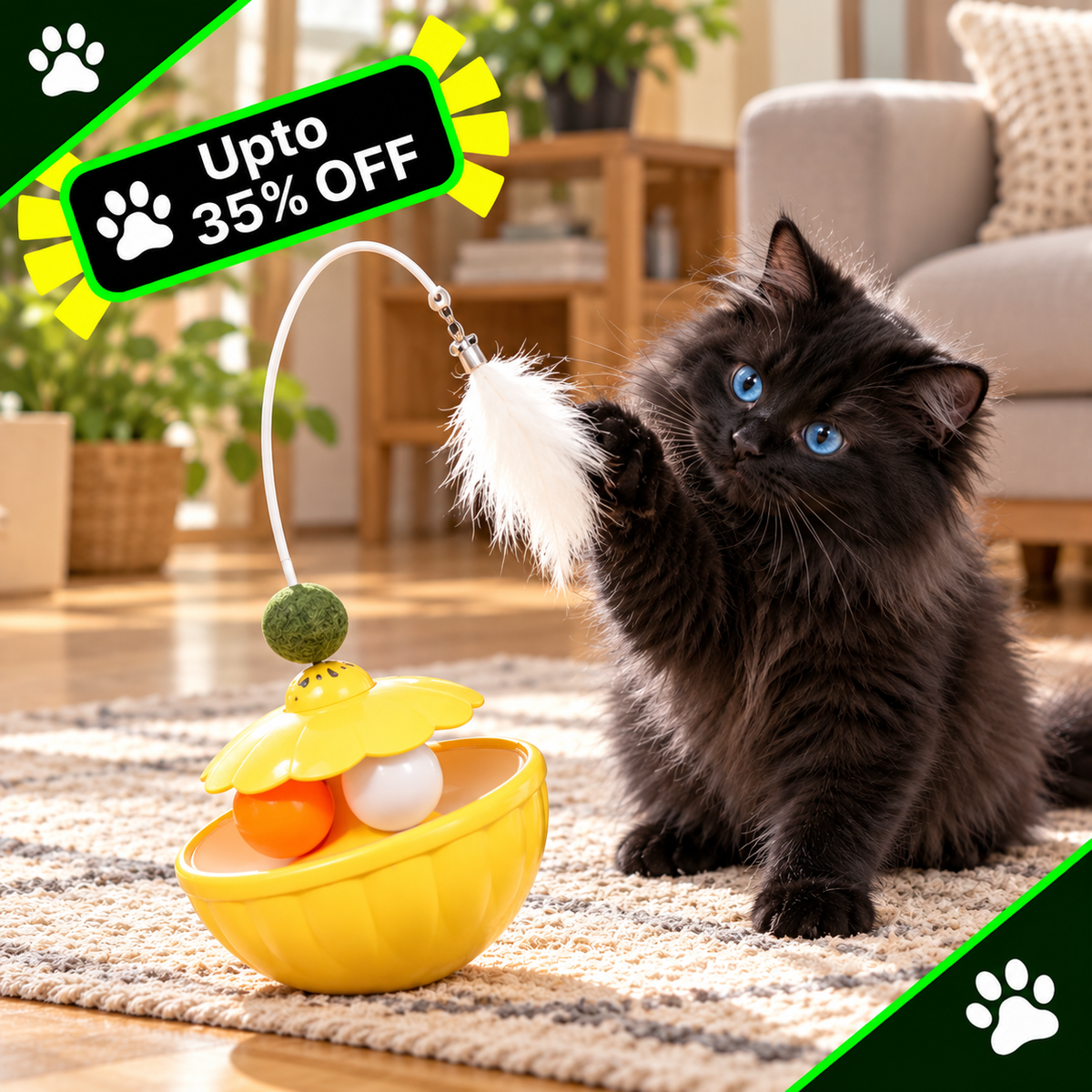 Kitten Baby Cat Feathers Spinning Top Funny Toy