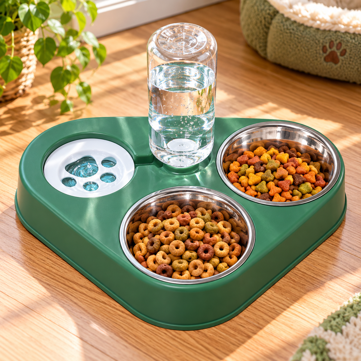 Automatic Triangle Pet Double Bowl For Drinking and Food