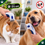 Pet grooming clipper shown being used on a cat and a dog, with promotional text reading 'Upto 15% OFF' and a mosquito repellent icon in the corner.